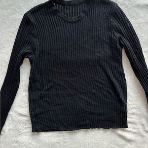 Black Ribbed See-through Long Sleeve Top